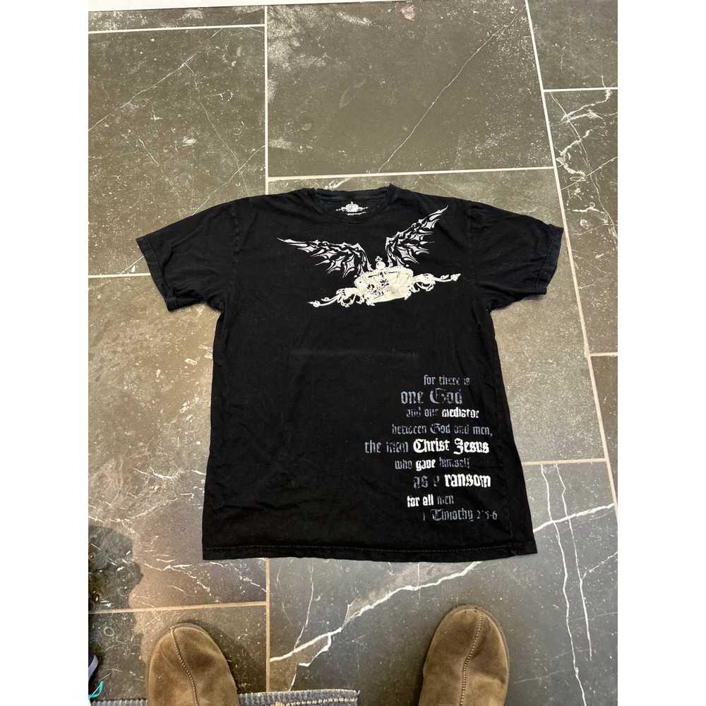 Witness Mens Christian Graphic T-Shirt Black Gothic 1 Timothy 2:5-6 Cross Large